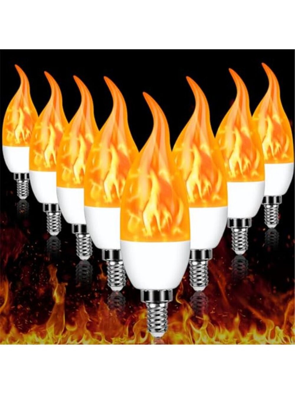 E12 LED Flickering Candelabra Flame Effect Light Bulbs - Flame 8 Pcs